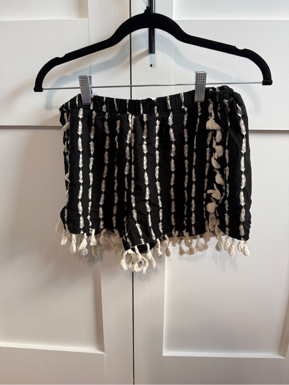 Marshalls Black High-Waist Tassel Shorts with Cream Accents